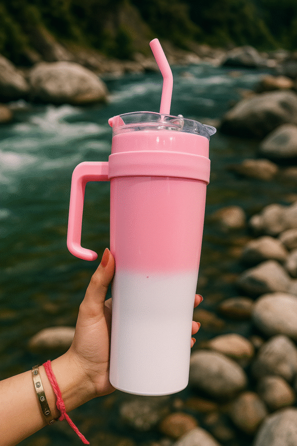 Gatimaan 1200 ML Sipper Tumbler with Steel Straw (PINK) - Image 2
