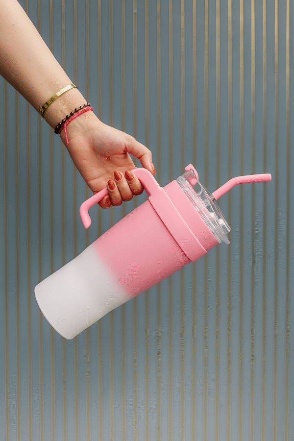 Gatimaan 1200 ML Sipper Tumbler with Steel Straw (PINK) - Image 3